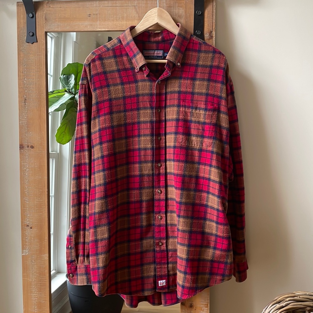 Vineyard Vines Red Plaid Flannel Murray Shirt Size XL